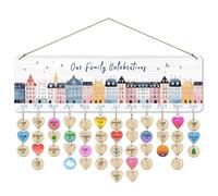 arricraft 1 Pc Calendrier D'Anniversaire Familial à Suspendre au Mur Notre Tableau en Bois pour les Fêtes de Famille avec 100 étiquette Cadeaux de Noël pour Père Mère 4.7x15.7 pouces (12x40cm)