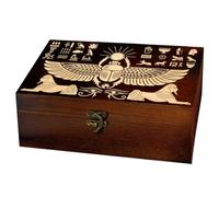 arricraft 1 PC Égyptien Thème Boîte de stockage en bois commémoratif, Scarab Sun Eye of Horus Sphinx Hieroglyphes Rectangle Pine Photo Box pour stockage bijoux d'anniversaire (9.45x5.51x3.54 pouces)
