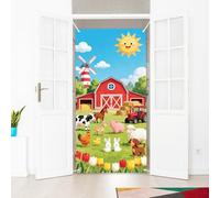 arricraft 1 Pc ferme grange polyester couvercle de porte, 72.83 "x35.43" dessin animé ferme motif fond bannière porte porche signe photographie fond pour la fête porche accessoires de décor intérieur