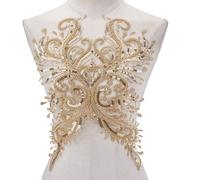 arricraft 1 pc Fleur or Paillettes Appliques, Vintage floral broderie perles Paillettes Appliques de dentelle coudre sur des patches d'ornement pour coudre robes vêtements bricolage