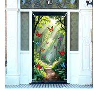 arricraft 1 Pc forêt soleil sentier polyester porte couverture, 72,83 "x35,43" mystique forêt papillon fond bannière porte porche signe photographie fond pour la fête décor