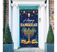 arricraft 1 PC Happy Hanukkah Theme Door Cover, Menorah Star of David Patterns Banner Photography Background pour Chanouka Party Wall Porch Decoration 35.4x72.8 pouces