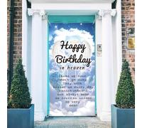arricraft 1 Pc Heaven Happy Anniversary Polyester Door Cover, Funeral Memorial Background Banner Door Porch Sign Photography Background for Porch Home Decor Accessories