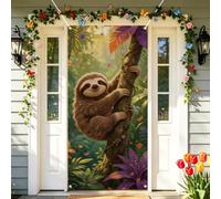 arricraft 1 Pc Polyester Bannière Housse de Porte, Écureuil Forêt Tropicale | 185x90cm Couverture Porte Toile de Fond Anniversaire Entrée Accessoires de Décor Intérieure Porche Arrière Plan Photo de Fête