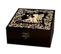 arricraft 1 Pièce Carré Boîte de Souvenirs en Bois, Fée des Fleurs Motifs | 12x12x6cm Boîte Décorative Organisateur de Bijoux Caisse en Bois Gravée Mémoire avec Couvercles Serrure de Ranger Rangement