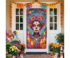 arricraft 1 pièce Couverture Porte Toile de Fond, 72.83"X35.43" Halloween Gothique Motifs Bannière en Toile de Fond Accessoires de Décoration Intérieure Porche Arrière Plan Photo pour Fête