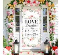 arricraft 1 pièce Housse Décorative de Porte en Polyester Bannière de Fond à Motifs Floraux et Ils Vécurent Heureux pour Toujours pour Porte D'Entrée Ou Porche Idéale pour la Décoration de Mariage
