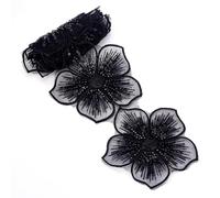arricraft 1 yard longueur 3D fleur dentelle garniture, 4,5 pouces large dentelle florale Applique décorative couture garniture pour robe de mariée bricolage couture costume embellissement (noir)