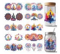 arricraft 10 feuille de Papier D'Emballage Bouddha UV DTF pour Verre de 16 oz Autocollants Colorés à Frotter en Forme D'Éléphant et de Lotus Mandala pour Bouteilles Conteneurs Poissons