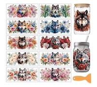 arricraft 10 feuille de Papier D'Emballage UV DTF pour Gobelets à Thème Loup Autocollants de Transfert en PVC Imperméables à Motifs de Fleurs et de Loups pour Tasses en Verre de 10 oz 169.5x4.3cm