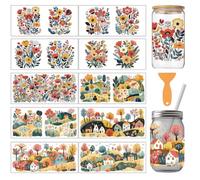 arricraft 10 feuilles de bohème thème tasse impression UV transfert papier, 10 bohème fleurs plantes paysage forêt PVC DIY autocollant de transfert thermique pour 16 oz verre