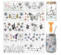 arricraft 10 feuilles de pissenlit thème tasse impression UV transfert papier, 10 fleurs bohème fée papillon PVC DIY autocollant de transfert de chaleur pour verre 16 oz