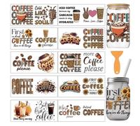 arricraft 10 feuilles de transfert UV pour impression sur le thème du café, autocollants de transfert PVC pour tasses en verre 16 oz avec imprimé léopard fleurs cœurs et amour, 9,5 x 4,3 pouces