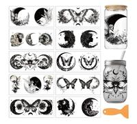 arricraft 10 feuilles Lune UV DTF Cup Wrap pour verre 16OZ, Lune sorcière papillon fée frotter sur autocollants pour bricolage tasses fenêtre décoration maison 24x11cm / 9.4x4.3inch
