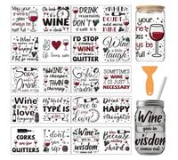 arricraft 10 feuilles Texte de vin drôle UV DTF Cup Wrap pour verre de 16OZ, bouteille de vin réveil Grapes Hand Gesture Patterns Frottez sur des autocollants pour des tasses de Funiture 9.4x4.3inch