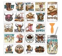 arricraft 10 feuilles Western Cowboy Theme UV DTF Cup Wrap pour verre de 16OZ, crânes de vache Cactus Plantes frottez sur des autocollants pour des tasses de bricolage Funiture 9.4x4.3inch