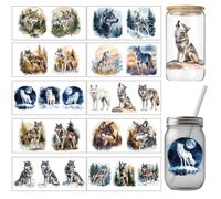 arricraft 10 Pcs Coloré Loup Petit Motif Tasse Impression Papiers Transfert UV 10 Styles Forêts Pelouses Montagnes Enneigées DTF Tasse Autocollants pour 16 OZ Tasses en Verre Artisanat