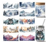 arricraft 10 Pcs Wild Wolf Snow Mountain Jungle Cup Impression Papiers de Transfert UV Autocollants Imperméables Colorés pour Tasses en Verre de 16 oz avec Motifs D'Animaux UV DTF