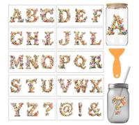 arricraft 10 pièce Autocollants de Transfert pour Tasse en PVC à Thème Lettres Lettres Composées de Fleurs et de Plantes Autocollant Résistant aux UV pour Verres de 16 enêtre Décoration