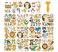 arricraft 12 feuille de Transferts stickers fenetre D'Animaux Mignons pour L'Artisanat Autocollants de Transfert à Frotter Lions Tigres Dinosaures stickers vitres décoratifs DIY Bois 5.5x5.5 pouces