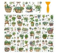 arricraft 12 feuille de Transferts stickers fenetre Sur le Thème des Plantes Vertes pour L'Artisanat Autocollants de Transfert à Frotter pour Paniers Suspendus en PVC pour stickers vitres décoratifs
