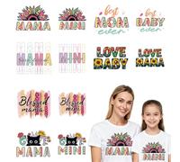 arricraft 12 feuilles de Patchs Thermocollants à Thème Texte Autocollants de Transfert de Mini Cœurs et Fleurs Léopard pour Maman et Bébé Patchs Lavables en PET pour Décoration de Vêtements DIY