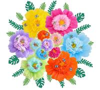 arricraft 12 Pcs Fleurs de papier tissu coloré, 9.45" 19.7" Giant Fiesta Paper Pom Poms anniversaire mexicain avec 24 Pcs papillons et 24 Pcs feuilles pour la décoration de la fête de mariage