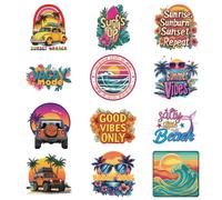 arricraft 12pcs Transfert Textile Thermocollant Sticker, Plage D'Hawaï | Impression de T-shirts sur Papier Transféré Stickers de Transfert de Chaleur DIY Art Décoration Décoration Vestimentaire