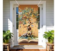 arricraft 1pc arbre de vie couverture de porte à thème, 72,83 "x35,43" papillon coloré livre arbre motif fond bannière porte porche signe photographie fond pour la décoration de la maison de fête