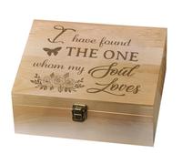 arricraft 1Pc Boîte de Souvenirs en Bois Coffret Baptême, Fleurs et Mots | 24.5x19.5x10.3cm Boîte Décorative Organisateur Bijoux Caisse en Bois Gravée Mémoire avec Couvercles Serrure Ranger Rangement