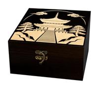arricraft 1Pc Carré Boîte de Souvenirs en Bois, Architecture Traditionnelle | 12x12x6cm Boîte Décorative Organisateur de Bijoux Caisse en Bois Gravée Mémoire avec Couvercles Serrure de Ranger Rangement