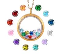 arricraft 1pc Pendentif Rond Flottant DIY Collier de Mémoire Flottant de Couleur Dorée avec Zircone Cubique en Forme de Cœur et Ronde pour Femme Collier de Mémoire Nostalgique D'Amitié