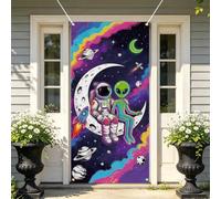 arricraft 1Pc Polyester Bannière Housse de Porte, Espace et Univers Lune | 185x90cm Couverture Porte Toile de Fond Anniversaire Entrée Accessoires de Décor Intérieure Porche Arrière Plan Photo de Fête