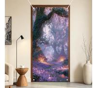 arricraft 1Pc Polyester Bannière Housse de Porte, Forêt Lumineuse Motifs | 185x90cm Couverture Porte Toile de Fond Anniversaire Entrée Accessoires de Décor Intérieure Porche Arrière Plan Photo de Fête