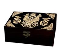 arricraft 1pc Rectangulaire Boîte de Souvenirs en Bois, Corbeau et Nœud | 24x14x9cm Boîte Décorative Organisateur de Bijoux Caisse en Bois Gravée Mémoire avec Couvercles Serrure de Ranger Rangement