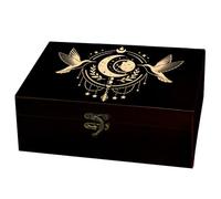 arricraft 1pc Rectangulaire Boîte de Souvenirs en Bois, Lune Phases Étoiles | 24x14x9cm Boîte Décorative Organisateur de Bijoux Caisse en Bois Gravée Mémoire avec Couvercles Serrure de Ranger Rangement