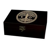 arricraft 1pc Rectangulaire Boîte de Souvenirs en Bois, Soleil Lune Arbre | 24x14x9cm Boîte Décorative Organisateur de Bijoux Caisse en Bois Gravée Mémoire avec Couvercles Serrure de Ranger Rangement