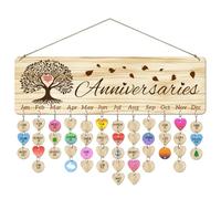 arricraft 1pcs en bois famille anniversaire rappel Calendar Board arbre de vie calendrier d'anniversaire avec 100 étiquettes de date pour Saint-Valentin porte mur suspendu décoration 40x12cm
