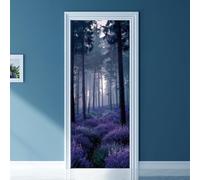 arricraft 2 autocollant de Porte 31.5"X78.7" autocollant Mural 3D Motif Forêt de Lavande Violette pour Porte en PVC Amovible Décoration pour Chambre à Coucher Salon Maison
