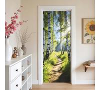 arricraft 2 autocollant de Porte 3D 31.5"X78.7" Décoration de Porte « Forêt de Bouleaux et Lumière du Soleil » Stickers Muraux en PVC Amovibles pour Chambres et Salons