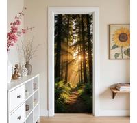 arricraft 2 autocollant de Porte 3D 31.5"X78.7" Décorations de Porte Sur le Thème du Coucher de Soleil en Forêt Naturelle : Stickers Muraux en PVC Amovibles pour Chambres et Salons