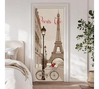 arricraft 2 autocollant de Porte 3D 31.5"X78.7" Rues Parisiennes la Tour Eiffel Décorations de Porte Stickers Muraux en PVC Amovible Papier Peint Décoratif pour Chambres et Salons