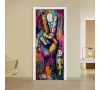 arricraft 2 autocollant de Porte Autocollant 31.5"X78.7" Street Graffiti Culture Wall Bright Peace Murals Stickers PVC Amovible Papier Peint Décoration pour Chambres Salon