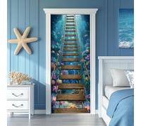 arricraft 2 Pcs 3D autocollant porte, 31,5 "x78,7" Ocean World porte en bois porte décorations porte peintures murales autocollants PVC amovible fond d'écran décoration pour chambres Salle de séjour