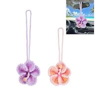 arricraft 2 pièces Hibiscus Fleur Car Pendant Ornament, 2 Couleurs Crochet Hawaiian Tropical Car Accessoires pour Les Femmes, Charmes de Fleurs pour Décor de Voitures Miroir Arrière