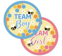 arricraft 200 Pcs Gender Reveal Stickers, 5cm/1.97inch Cartoon Bee Hive Theme Round Autoadhésif Gender Reveal Labels Décorations Party Supplies Stickers pour Shower Party Voting Game Ideas