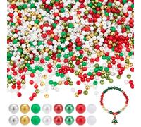 arricraft 2400Pcs Perles de Noël Perles D'Espacement Rondes en Acrylique de 8mm 4 couleur Rouge Vert Or Blanc en Plastique pour la Fabrication de Bijoux et de Loisirs Créatifs