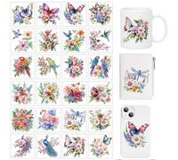 arricraft 24pcs animal thème tasse impression UV transfert papier, 24 coloré fleur oiseau insecte UV DTF tasse emballage autocollants pour 16 oz verre artisanat