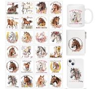 arricraft 24pcs cheval thème tasse impression UV transfert papier, 24 couleurs fleur de cheval UV DTF tasse emballage autocollants pour 16 oz verre artisanat