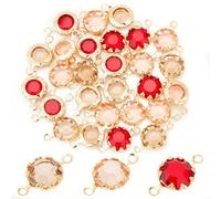 arricraft 30 pièces Breloques de Connecteur en Verre, 3 couleurs Véritable Plaqué Or 24 carats Pendentifs en Cristal à Facettes avec Double Boucles Plat Rond Lien de Charme de Pierre
